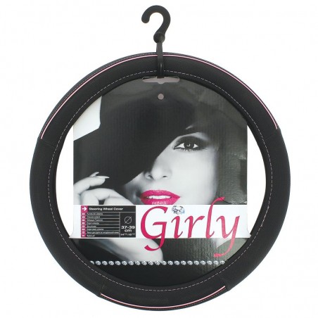 Steering Wheel Cover Black with Pink Line Detail 37-39cm