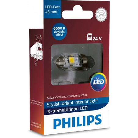 Philips Festoon X-Treme Ultinon Led 43mm 6000K 24V 1W