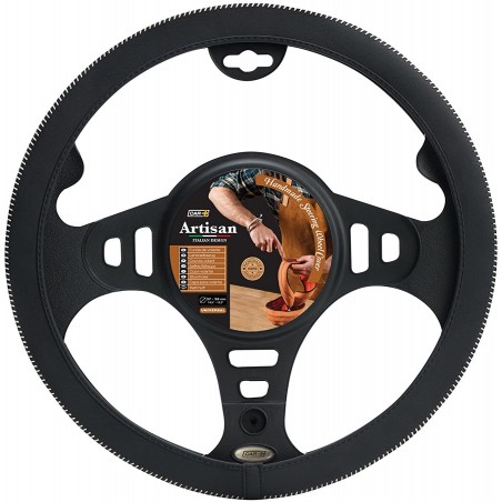 Hand-stitched Artisan Steering Wheel Cover Black-White 37-39cm