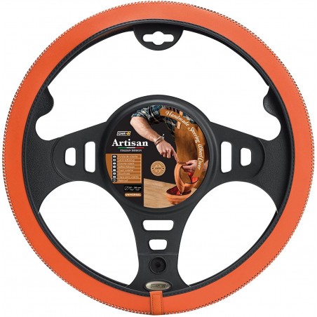 Hand-stitched Artisan Steering Wheel Cover Orange 37-39cm