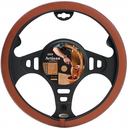 Hand-stitched Artisan Steering Wheel Cover Brown 37-39cm