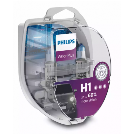 Λάμπες Philips H1 Vision Plus 12V 55W Έως 60% Περισσότερο Φως 3250K 12258VPS2