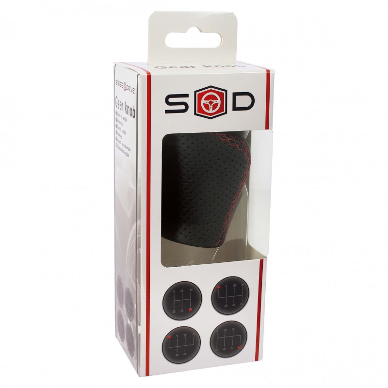 Gear Knob 'Gear Box' Black with Red Stitch Lift-Up Reverse