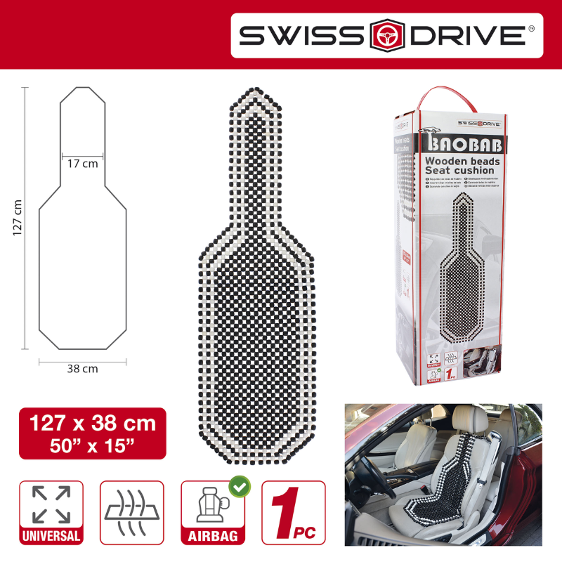 SwissDrive Πλατοκάθισμα με Ξύλινες Μπίλιες - Ασπρόμαυρες 1τμχ - P3030BW