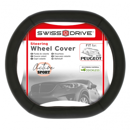 SwissDrive Steering Wheel Cover PVC for Peugeot 2019 - Black - 2505DD9