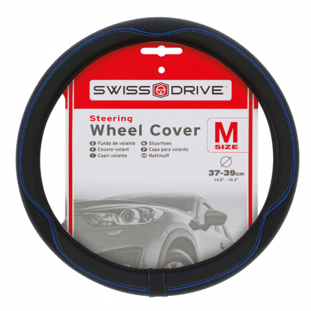 SwissDrive Steering Wheel Cover PVC 37-39cm Black/Blue - 2505CBL