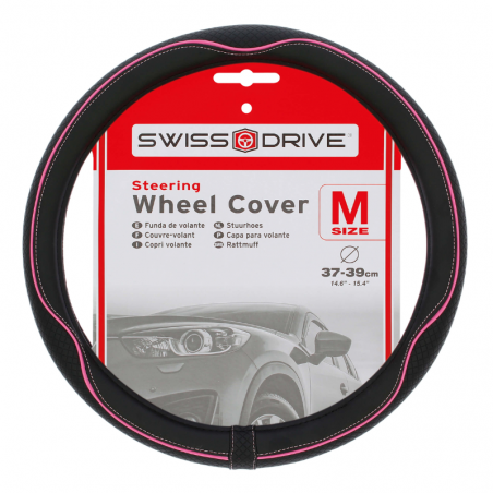 SwissDrive Steering Wheel Cover PVC 37-39cm Black/Pink - 2505CBK