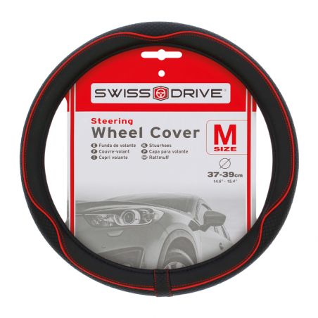 SwissDrive Κάλυμμα Τιμονιού PVC 37-39cm Μαύρο/Κόκκινη Ραφή - 2505CRD