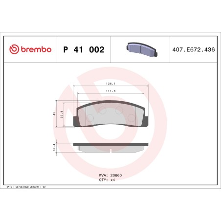 Brake Pad Set, disc brake BREMBO P41002