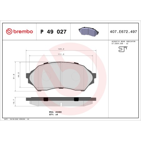 Brake Pad Set, disc brake BREMBO P49027