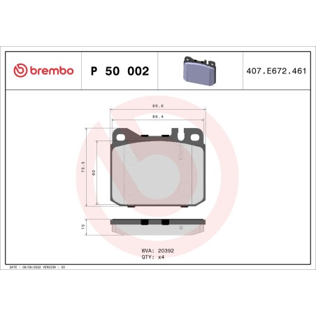 Σετ τακάκια, δισκόφρενα BREMBO P50002