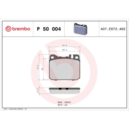 Brake Pad Set, disc brake BREMBO P50004