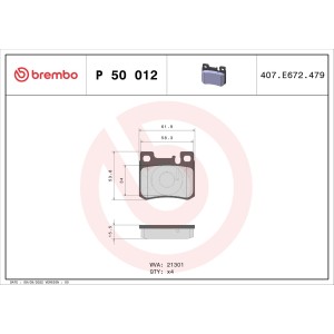 Brake Pad Set, disc brake BREMBO P50012