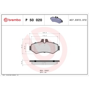 Brake Pad Set, disc brake BREMBO P50020