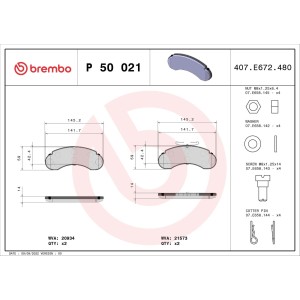 Brake Pad Set, disc brake BREMBO P50021