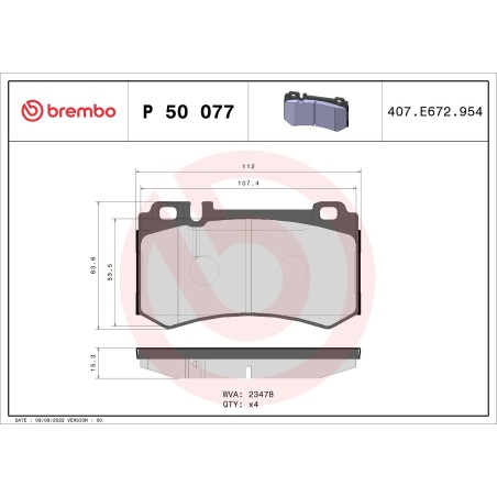 Brake Pad Set, disc brake BREMBO P50077