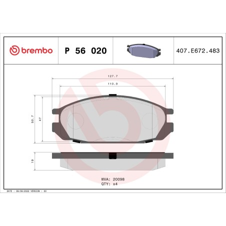 Brake Pad Set, disc brake BREMBO P56020