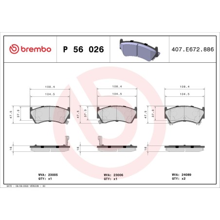 Σετ τακάκια, δισκόφρενα BREMBO P56026