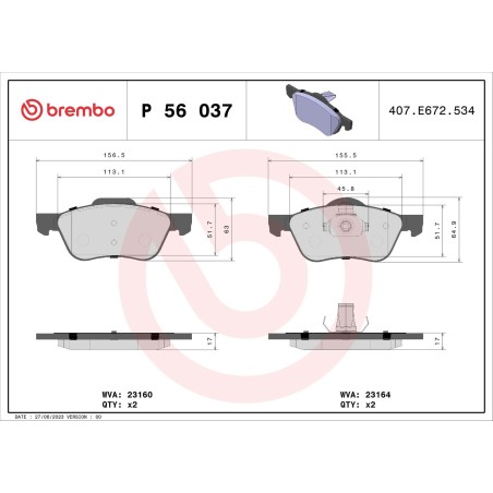 Σετ τακάκια, δισκόφρενα BREMBO P56037