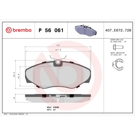 Σετ τακάκια, δισκόφρενα BREMBO P56061