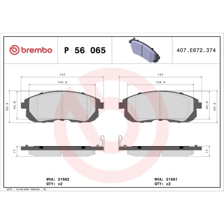 Brake Pad Set, disc brake BREMBO P56065