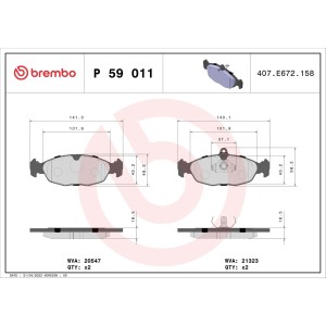 Brake Pad Set, disc brake BREMBO P59011