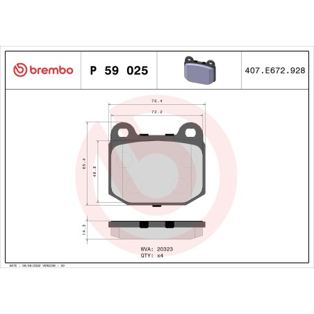 Brake Pad Set, disc brake BREMBO P59025