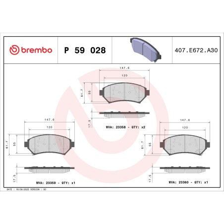 Brake Pad Set, disc brake BREMBO P59028