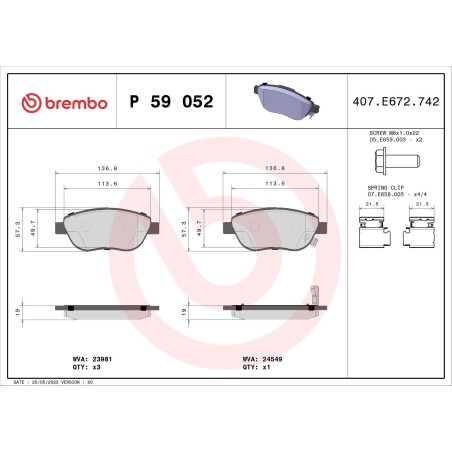 Σετ τακάκια, δισκόφρενα BREMBO P59052