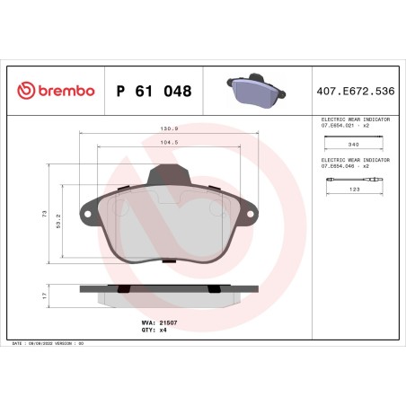 Σετ τακάκια, δισκόφρενα BREMBO P61048