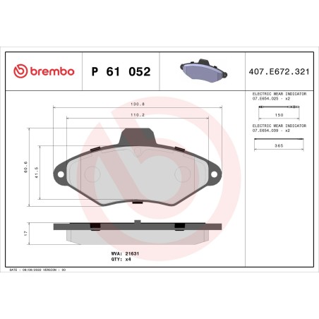 Σετ τακάκια, δισκόφρενα BREMBO P61052