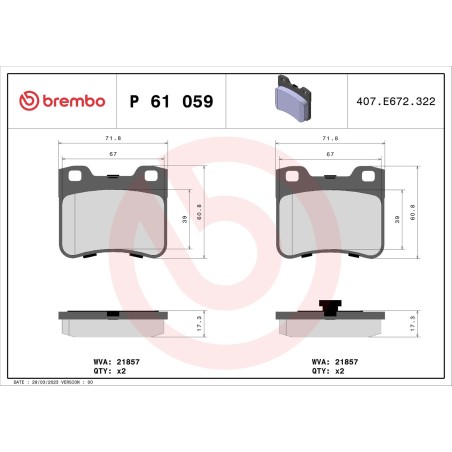 Brake Pad Set, disc brake BREMBO P61059