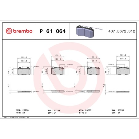 Brake Pad Set, disc brake BREMBO P61064