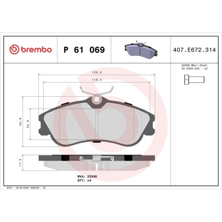 Brake Pad Set, disc brake BREMBO P61069