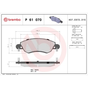 Brake Pad Set, disc brake BREMBO P61070