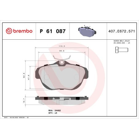 Σετ τακάκια, δισκόφρενα BREMBO P61087