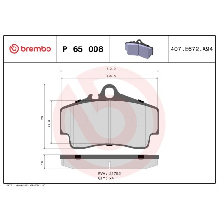 Brake Pad Set, disc brake BREMBO P65008