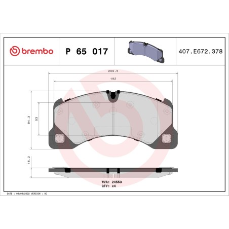 Σετ τακάκια, δισκόφρενα BREMBO P65017