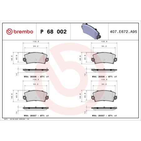 Σετ τακάκια, δισκόφρενα BREMBO P68002