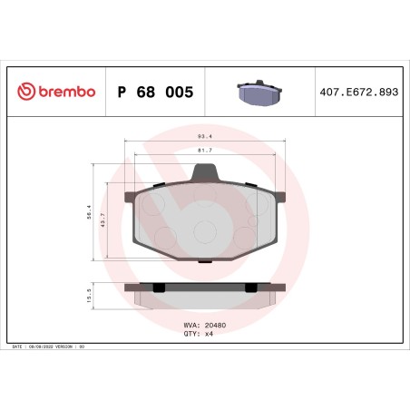 Brake Pad Set, disc brake BREMBO P68005