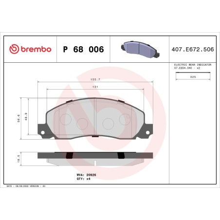 Brake Pad Set, disc brake BREMBO P68006