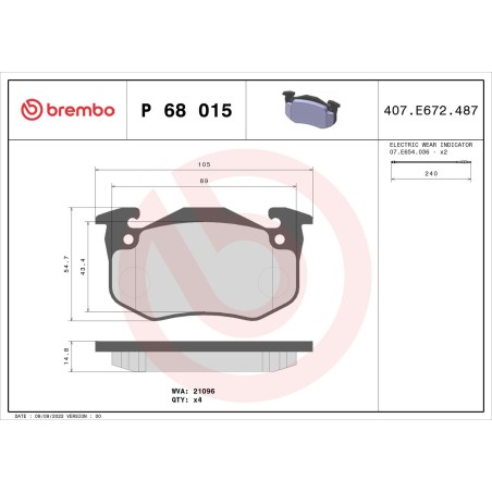 Σετ τακάκια, δισκόφρενα BREMBO P68015