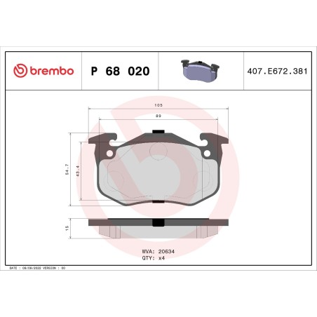 Brake Pad Set, disc brake BREMBO P68020