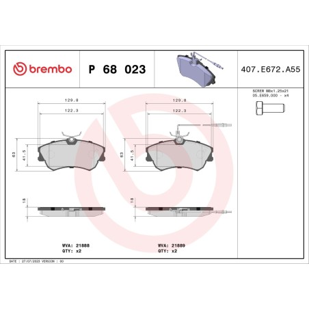 Brake Pad Set, disc brake BREMBO P68023