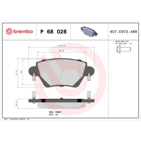 Brake Pad Set, disc brake BREMBO P68028