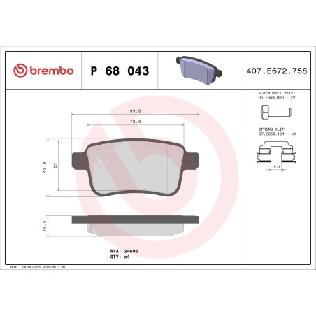 Brake Pad Set, disc brake BREMBO P68043