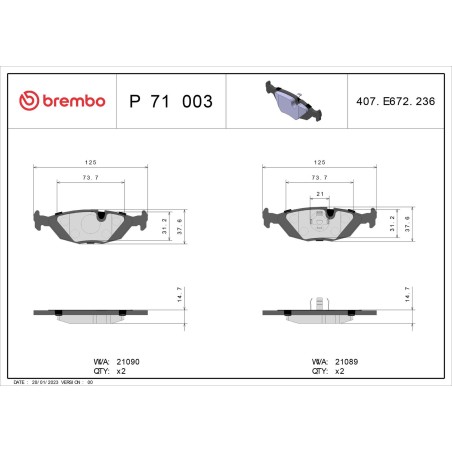 Brake Pad Set, disc brake BREMBO P71003