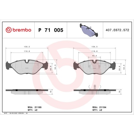 Brake Pad Set, disc brake BREMBO P71005