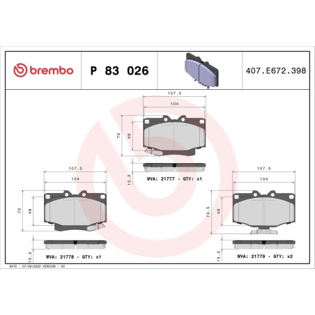 Brake Pad Set, disc brake BREMBO P83026