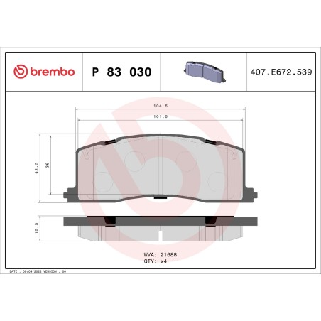 Brake Pad Set, disc brake BREMBO P83030